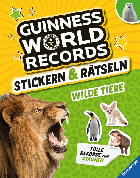 RAVENSBURGER Buch Guinness World Records Stickern und Rätseln Wilde Tiere