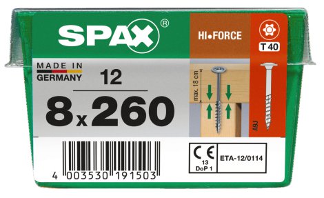 SPAX Schraube HIF Wirox 8x260 mm 12 Stk.