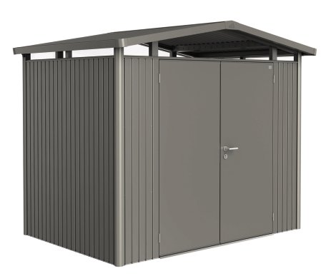 BIOHORT Gerätehaus Panorama P2 Doppeltür 273x198x227 cm, Quarzgrau-metallic