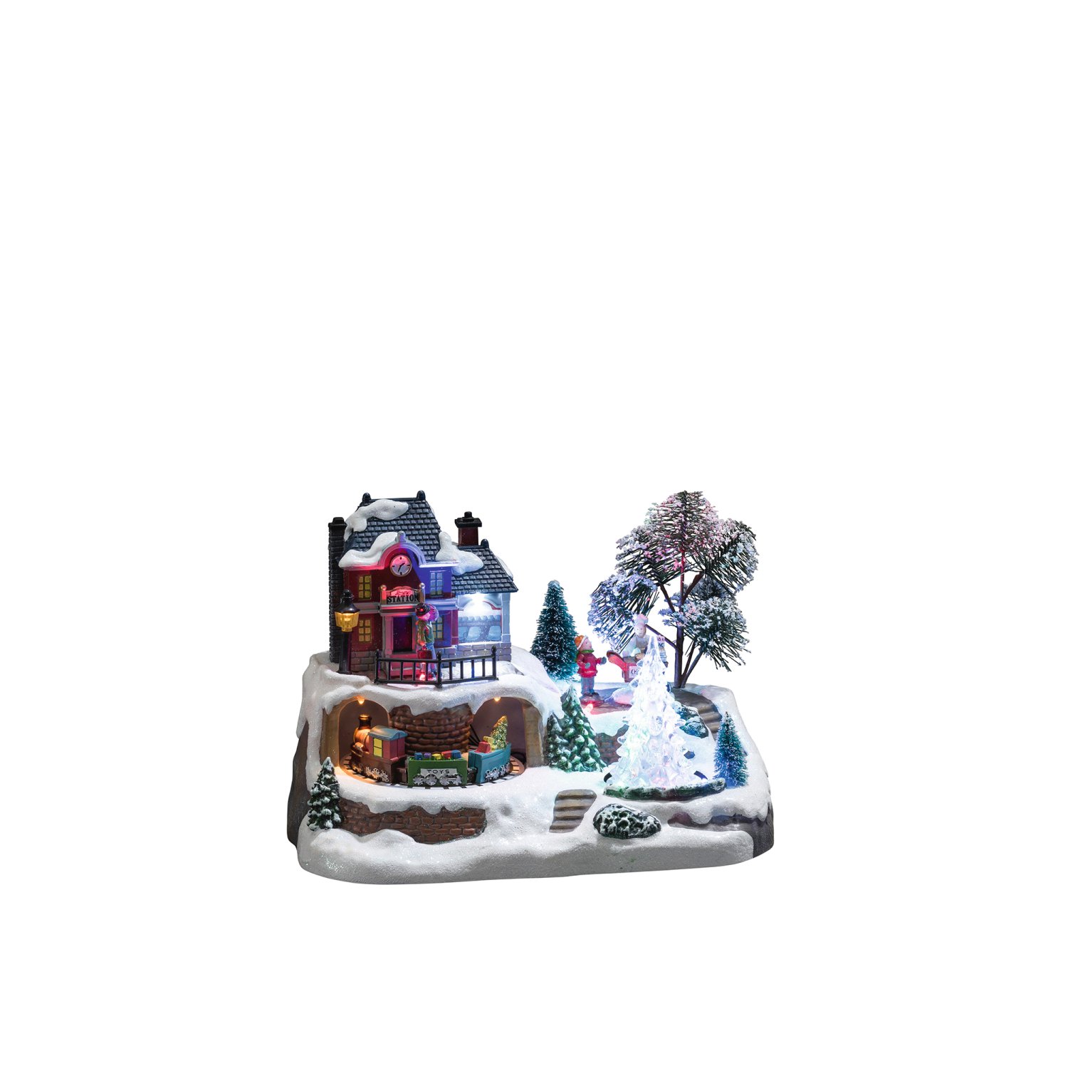 LED-Szenerie Bahnhof Batterie 9 Dioden Musik Bunt