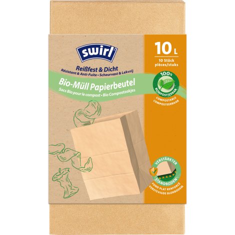 SWIRL® Bio-Papier-Müllbeutel 10 l, 10 Beutel, 21x28x15cm