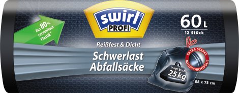 SWIRL Profi Schwerlast-Abfallsack mit Zugband 60 l 12 Stk.