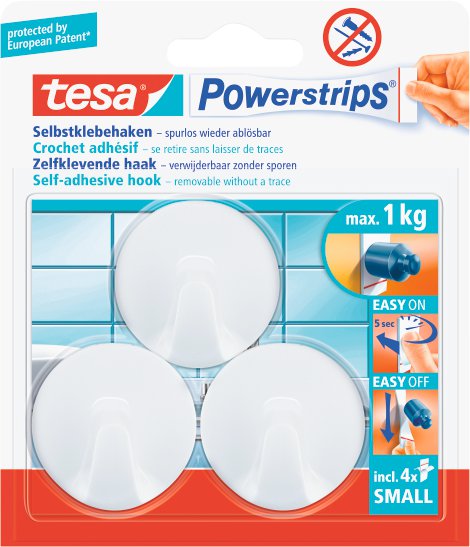TESA Powerstrips Haken small rund weiß, 3 Stk.