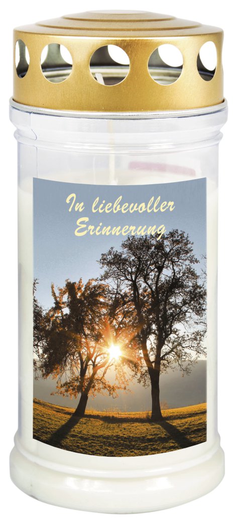 JEKA Gedenkkerze klein mit Thermo-Doppeldeckel & Motiv Baumpaar