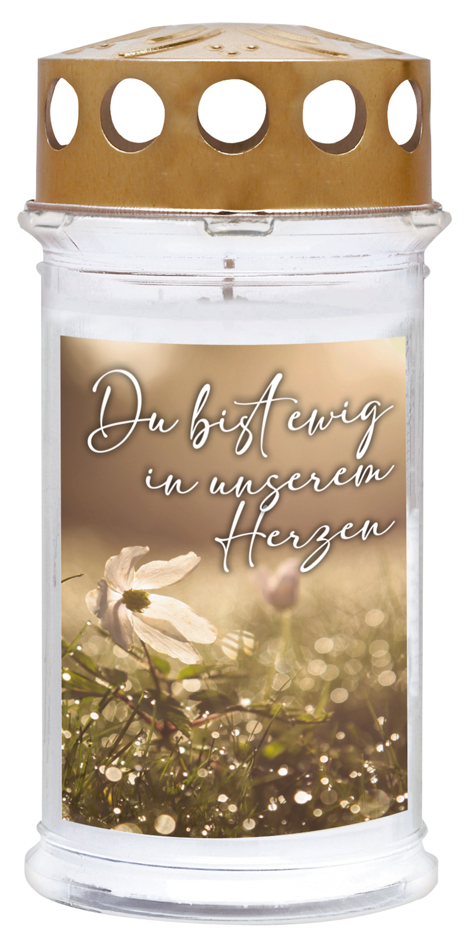 AMBROSIUS Grablicht 5 Tage Motivkerze Blume "Du bist ewig in unserem Herzen"