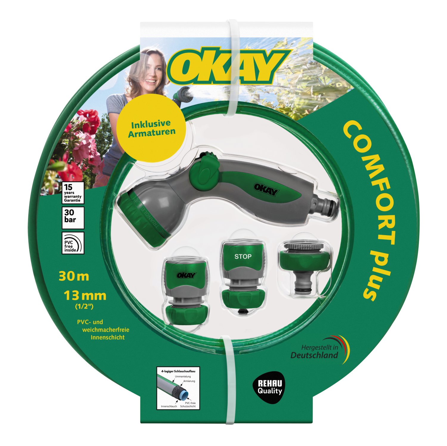 OKAY Gartenschlauch mit Armatur 1/2" 30 m