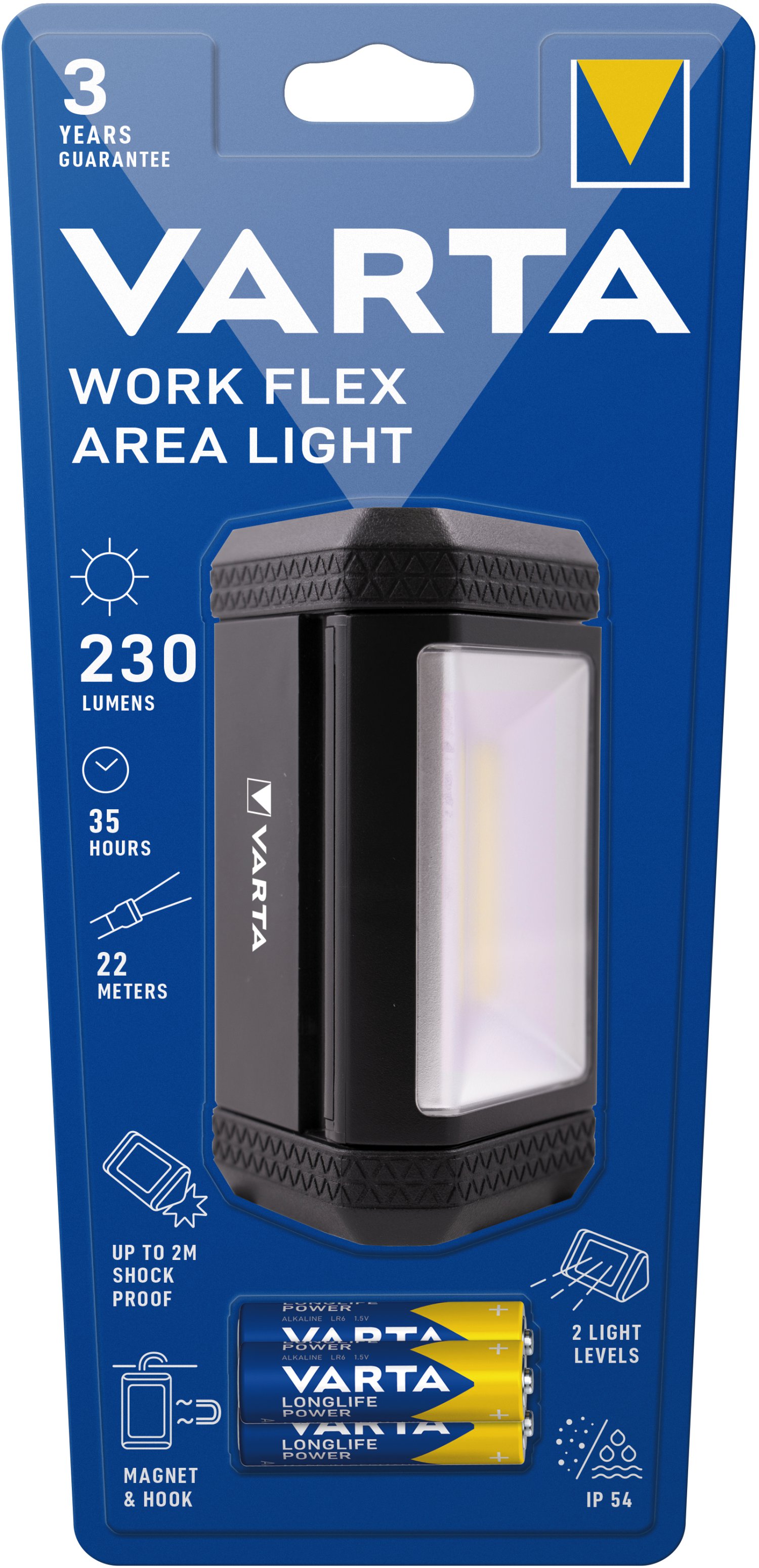 VARTA LED-Arbeitsleuchte Work Flex® Area Light  inkl. 3x VARTA Longlife Power AA Batterien