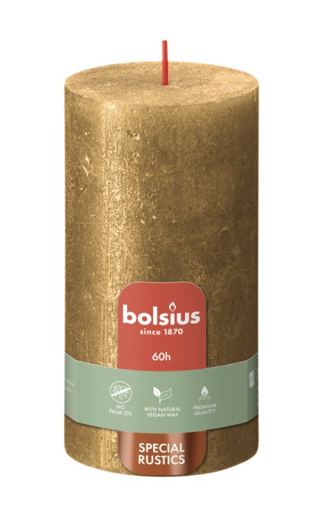 BOLSIUS Rustik Shimmer Stumpenkerze 130/68 mm, gold