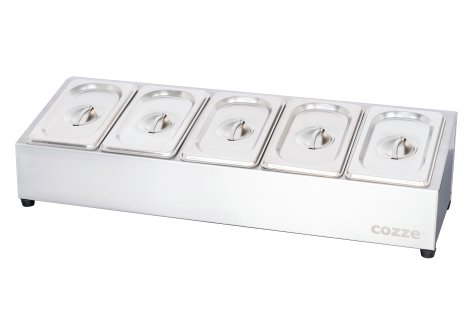 COZZE® Edelstahl-Topping-Station mit 5 Fächer 60x13,5x19,5 cm (BxTxH)
