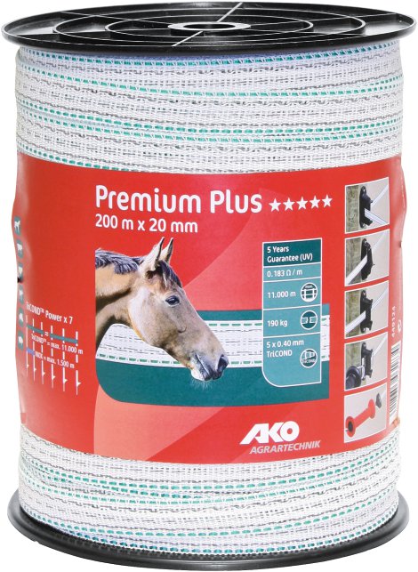 Premium Plus Weidezaunband 20 mm x 200 m, weiß/grün