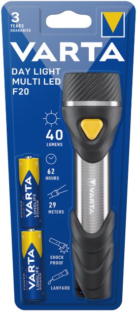 VARTA LED-Taschenlampe Day Light Multi LED F20 mit 9 LEDs inkl. 2x AA Longlife Power Batterie