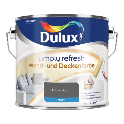 DULUX Simply Refresh Wand und Deckenfarbe Anthrazitgrau 2,5 l