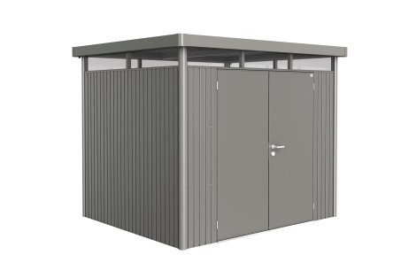 BIOHORT Gerätehaus HighLine H6 mit Doppeltür 315x315x222 cm, Quarzgrau-metallic