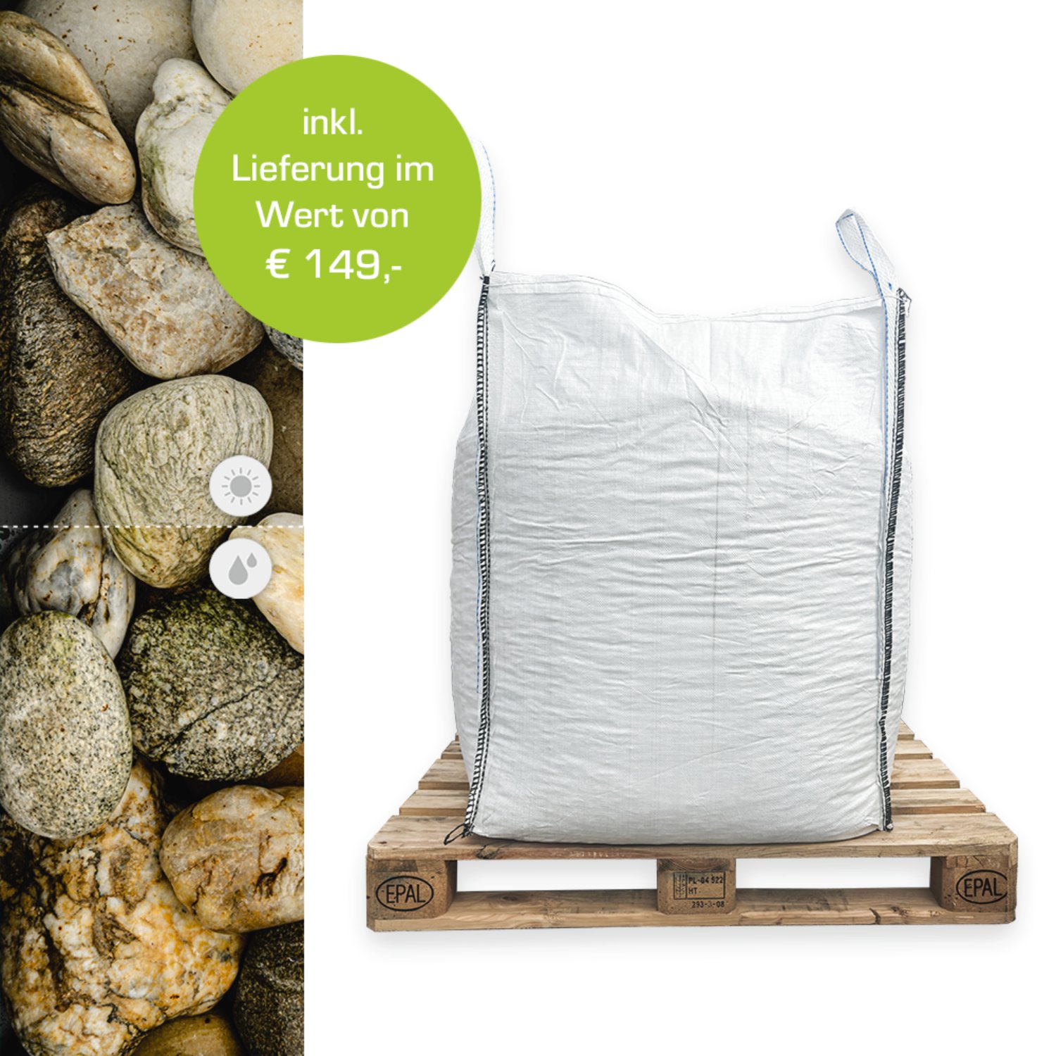 Min2C Flusskiesel bunt 50-100mm 1000kg Big Bag