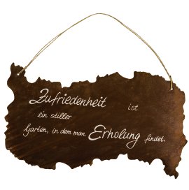 Gartenschild Zufriedenheit mit Kordel + Beschriftung 50 cm