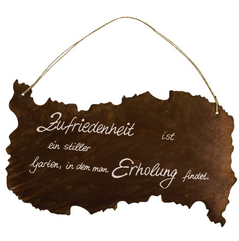 Gartenschild Zufriedenheit mit Kordel + Beschriftung 51x30 cm (BxH)