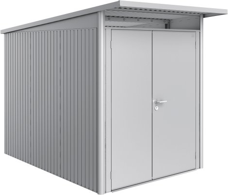 BIOHORT Gerätehaus A3 AvantGarde® 180x300x218 cm mit Doppeltür, Silber-Metallic