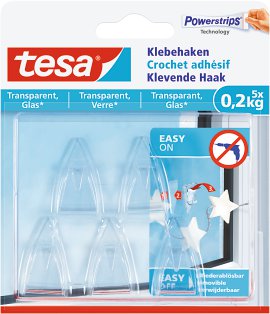 TESA Klebehaken Transparent für Glas 5 Stk.