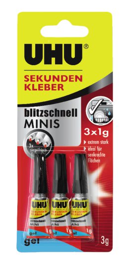 UHU Sekundenkleber Minis Gel 3x1 g