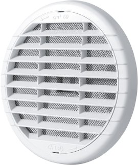 Lüftungsgitter aus Kunststoff mit Fliegengaze und Klemmfeder für Rohre Weiß  Ø 80-125 mm Gittergröße Ø 135 mm