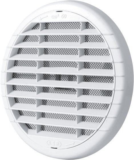 Lüftungsgitter aus Kunststoff mit Fliegengaze und Klemmfeder für Rohre Weiß  Ø 80-125 mm Gittergröße Ø 135 mm