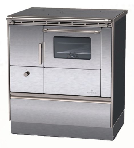 LOHBERGER Holzherd Rega 75 mit Stahlplatte 6 kW Edelstahl Anschluss rechts