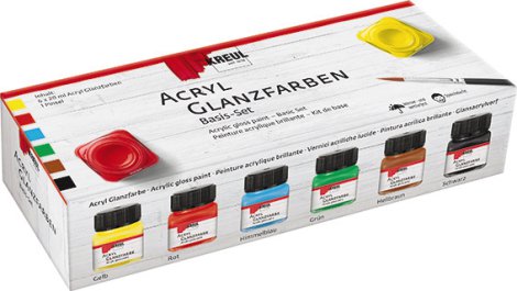 KREUL Acryl Glanzfarbe Basis-Set 6 Farben mit Pinsel