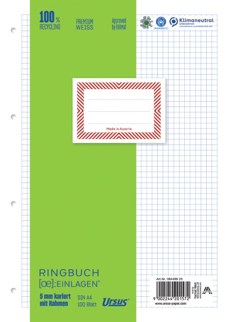 URSUS Ringbucheinlage A4 kariert mit Rahmen 100 Blatt