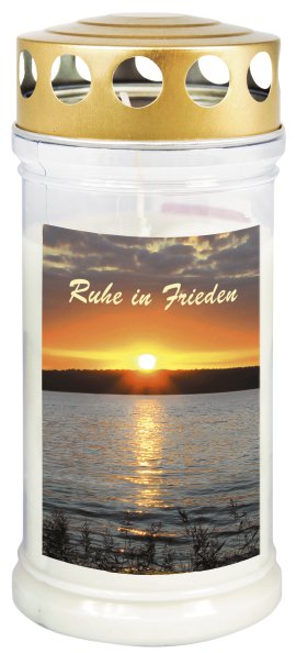 JEKA Gedenkkerze klein mit Thermo-Doppeldeckel & Motiv Sonnenuntergang