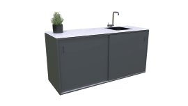Küchenelement inkl. Spüle rechts und 2 Türen Anthrazit Porzellan