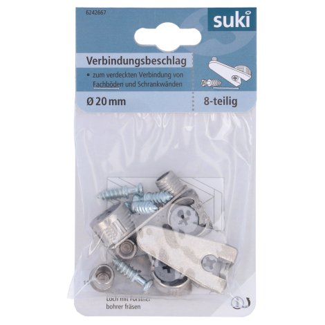 SUKI Korpusverbinder Stahl vernickelt für Seitenwand 20x48 mm 4 Stk.