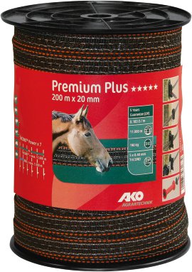 Premium Plus Weidezaunband 20 mm x 200 m, braun/orange