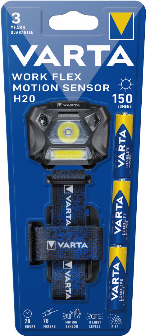 VARTA LED-Kopfleuchte Work Flex® Motion Sensor H20 inkl. 3x VARTA Longlife Power AAA Batterien