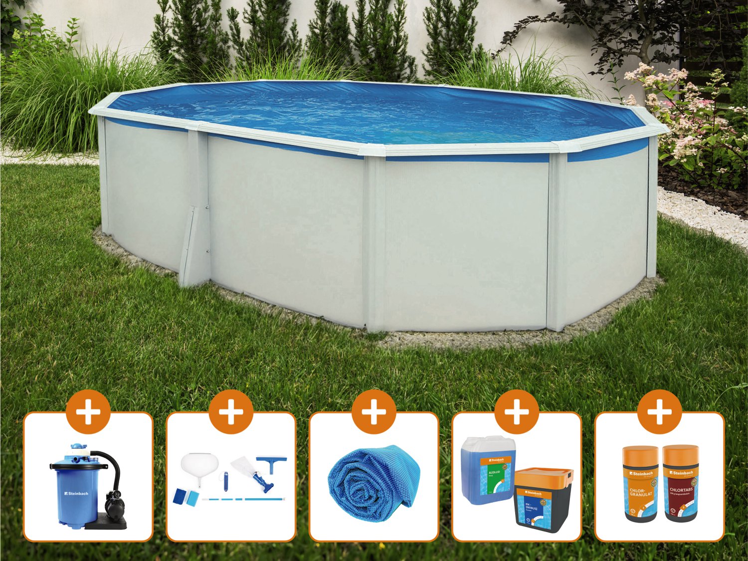 STEINBACH Stahlwandpool Set Highline oval small 730x366x132 cm