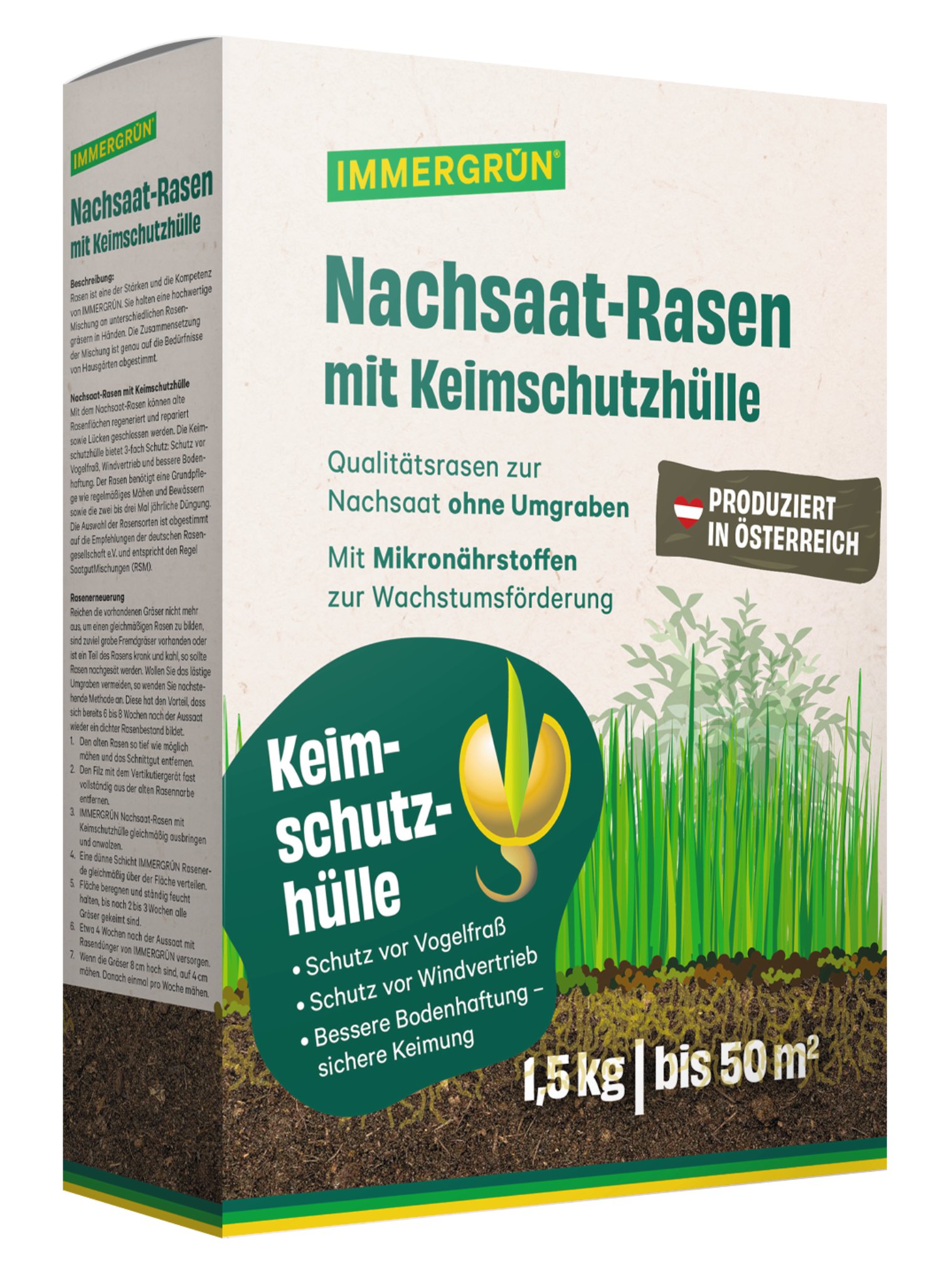 IMMERGRÜN Nachsaat-Rasen mit Keimschutzhülle 1,5 kg