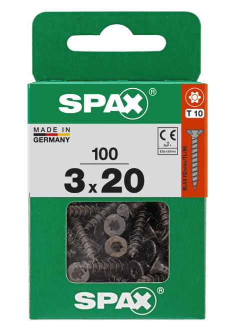 SPAX Universalschraube Senkkopf T-Star Schwarz 3x20 mm 200 Stk.