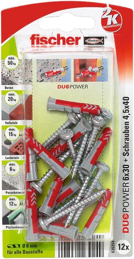 FISCHER Universaldübel DuoPower PH K 6x30 mm 12 Stk.