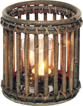 Teelichthalter rund Rattan & Glas ø 15 cm