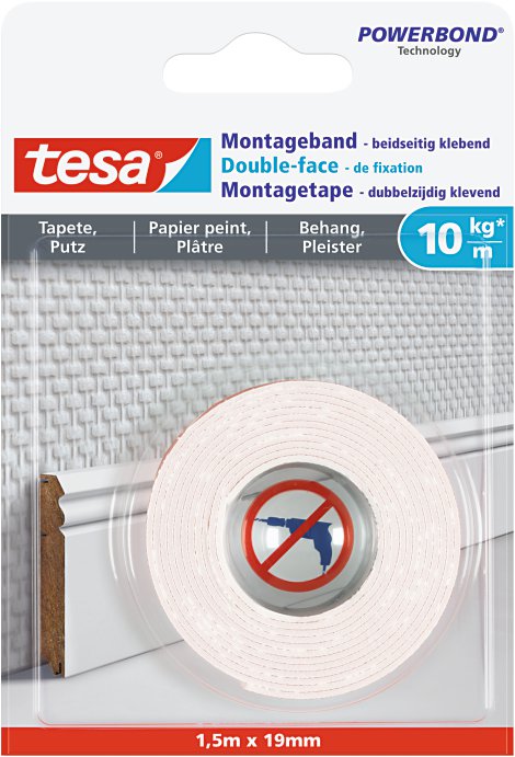 TESA Montageband für Tapete & Putz 19 mm x 1,5 m