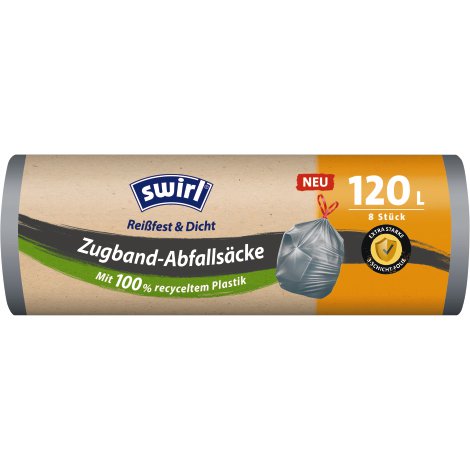 SWIRL® Abfallsack 120 l mit Zugband 8 Säcke 82x90 cm