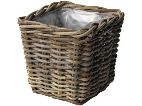 Pflanzkorb Rattan viereckig Grau 33x33x30 cm