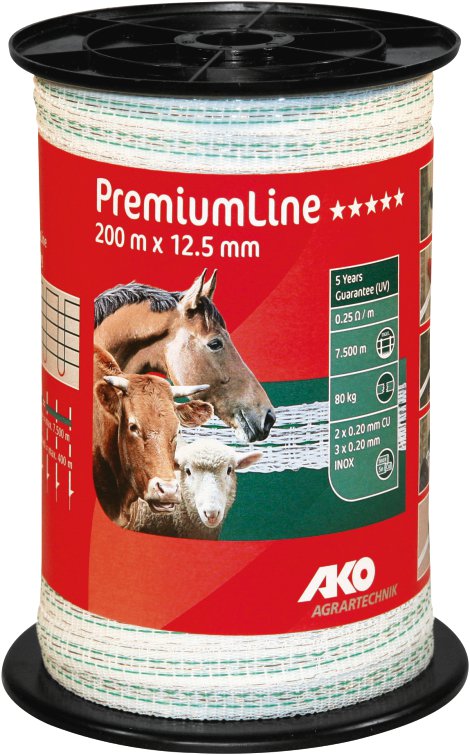 Weideband AKO Premium Line weiß/grün, 12,5mm x 200m
