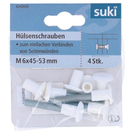 SUKI Hülsenschraube Stahl und Kunststoff Weiß M6 HO45-53 mm 4 Stk.