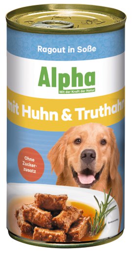 ALPHA Hundenahrung Huhn und Truthahn 12x1.230 g