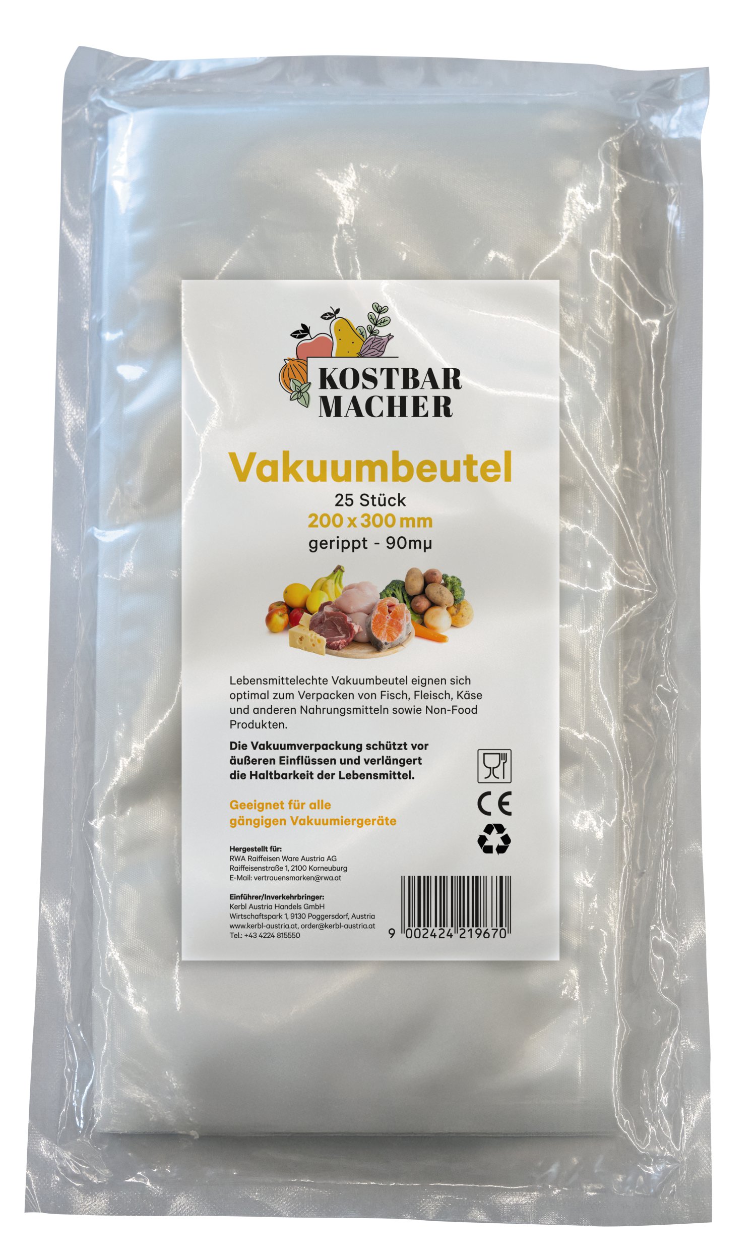 KOSTBARMACHER Vakuumbeutel gerippt, 200x300 mm, 90MY, 25 Stk.