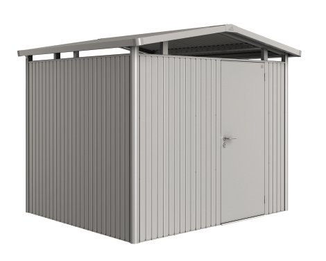 BIOHORT Gerätehaus Panorama P3 Standardtür 273x238x227 cm, Silber-Metallic