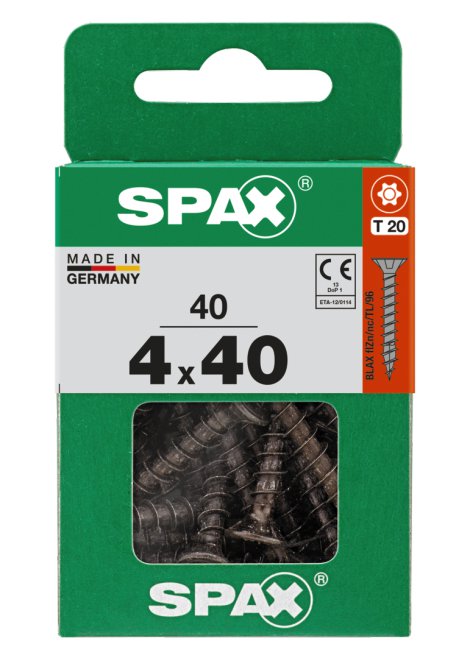 SPAX Universalschraube Senkkopf T-Star Plus Vollgewinde Schwarz Blax 4x40 mm 40 Stk.