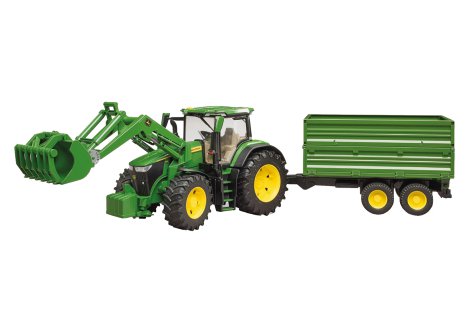 John Deere Traktor 7R 350 mit Frontlader und Anhänger