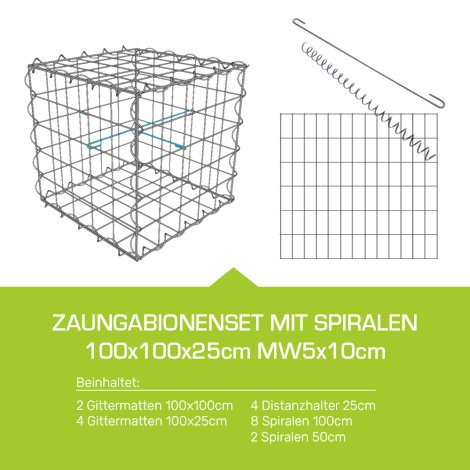 Zaungabione Set mit Spiralen 100x100x25cm MW5x10cm