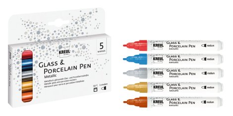 KREUL Malstift Glass & Porcelain Metallic Medium 5er-Set